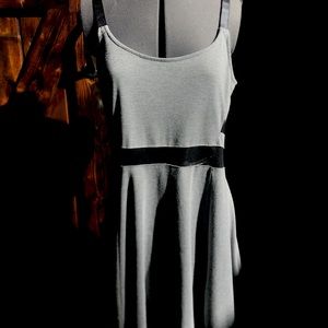 grey skater dress w/ mesh waist & leather straps